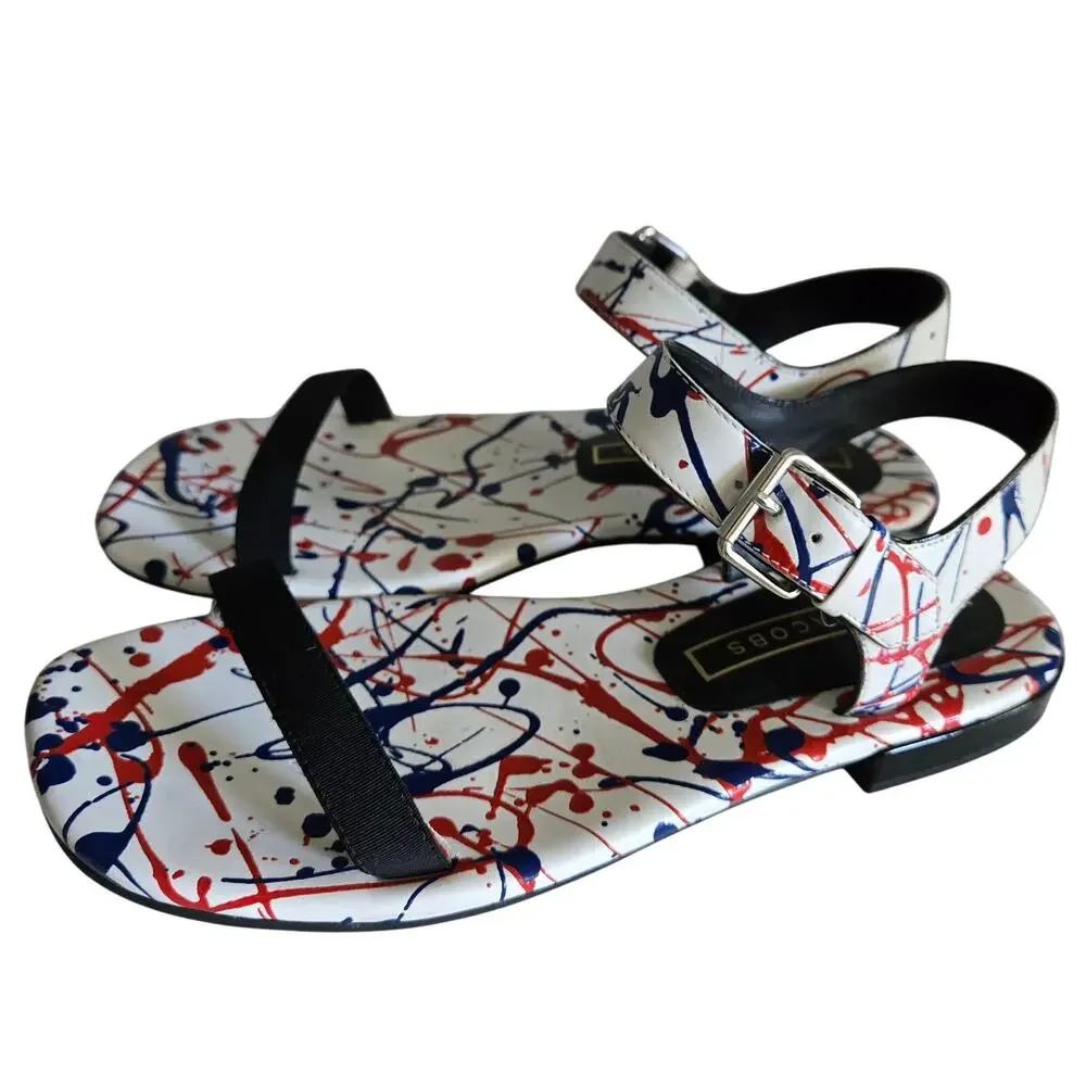 Marc Jacobs Elizabeth Multi-Color Paint Splatter Flat Sandal, Size 38 / US 8